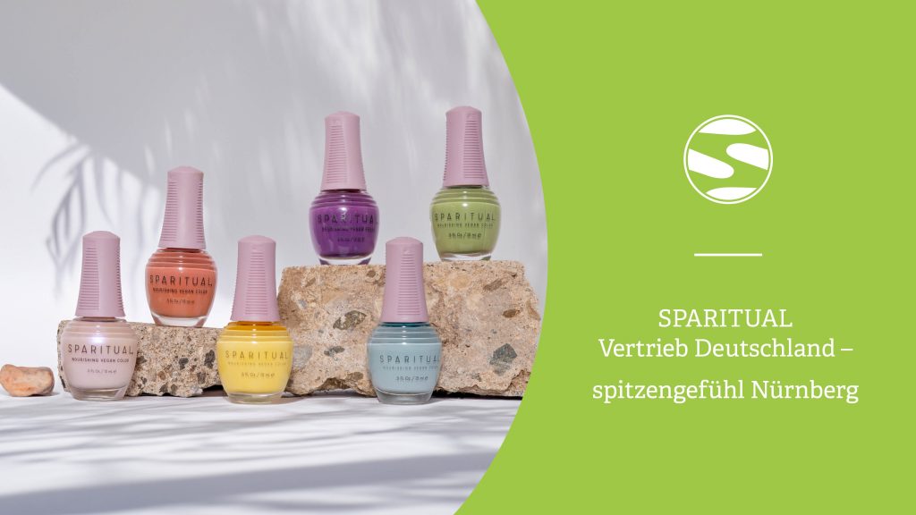 Sechs SPARITUAL Pflegelacke in verschiedenen Farben – vegane Nagelpflege ohne Parabene und Formaldehyd, erhältlich bei spitzengefühl